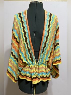 Chelsea & Violet kimono sleeve multi color zig zag pattern cotton sweater